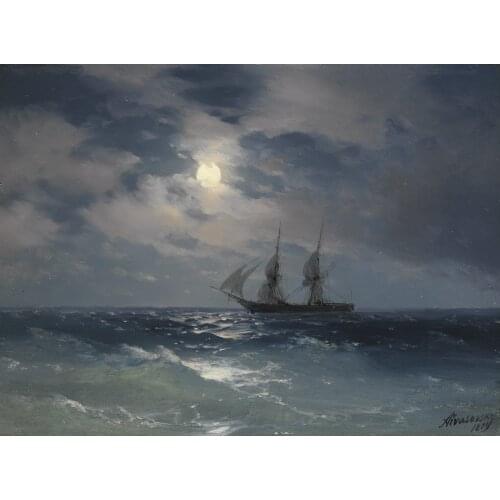 Russia Ivan Aivazovsky Sea seascape The Brig Mercury in Moonlight Painting PRINT reproduction GOOD PRINT ART painting