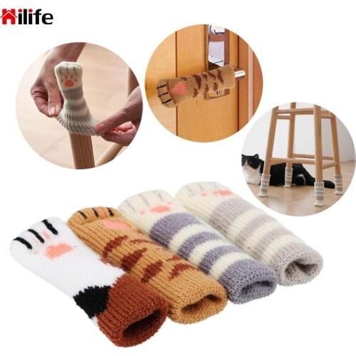 Lovely Cat Feet Furniture Anti-skid Cushion 4Pcs/set Chair Leg Table Foot Covers Floor Protectors Doorknob Cover Home Decoration