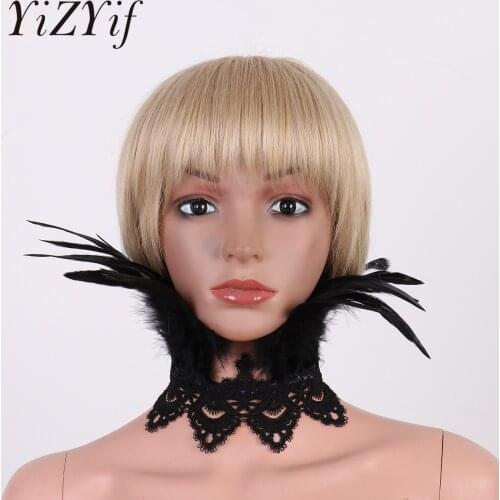 Gothic Real Natural Feather Shrug Shawl Shoulder Wrap Cape Lace Self-tie Straps Collar Headwear for Halloween Costume Party Gift