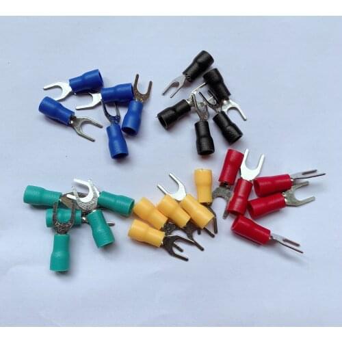 50PCS Cold-press terminal SV1.25-3 3.2mm fork U Y type insert plug 0.5 thick spring connector Conductor section: 0.5-1.5 mm2