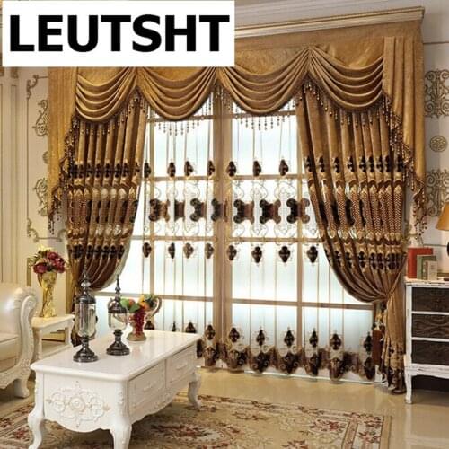 European-style Curtains for Living Dining Room Bedrooms Luxury High-end Curtains and Blackout Morden Tulles Curtains valance