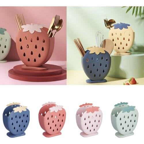 Cute Strawberry Chopsticks Holder Drain Rack Kitchen Tableware Storage Rack Hollow Cutlery Drainer Spoon Fork Organizer