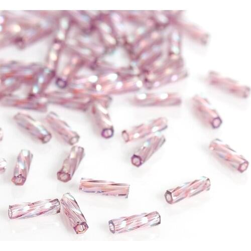 DoreenBeads Glass Seed Beads Twisted Bugle Purple AB Color 6mm x 2mm Jewelry Making Necklace Bracelets,10 Grams(About 400 PCs)
