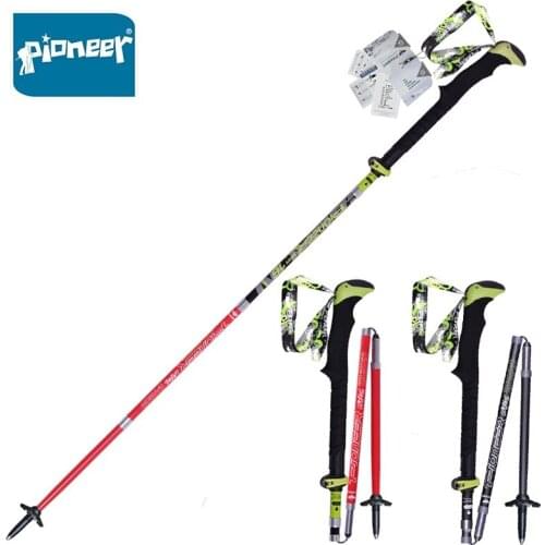 Pioneer Carbon Fiber Trekking Poles Ultralight Folding Collapsible Trail Running Hiking Walking Sticks Canes Alpenstock