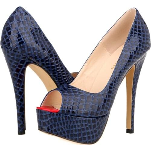 Peep Toe Platform High heels Pumps Women Shoes New Sexy Crocodile Pattern Shallow Party Shoes Work Comfortable Ladies Shoes 14cm