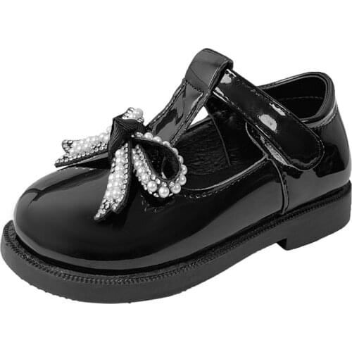 Girls Princess Shoes Spring 2021 New Baby Pearl Leather Shoes Bow Girl Sweet Single Shoes Cute Fashion Breathable Non-slip Chic