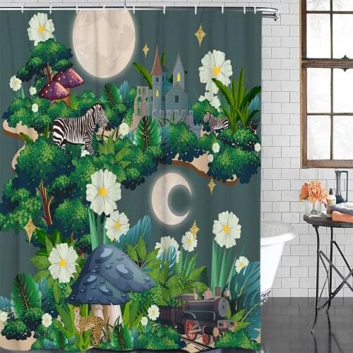 Jungle Tropical Plant Shower Curtain Polyester Fabric Waterproof Shower Curtains Modern Bathroom Curtain