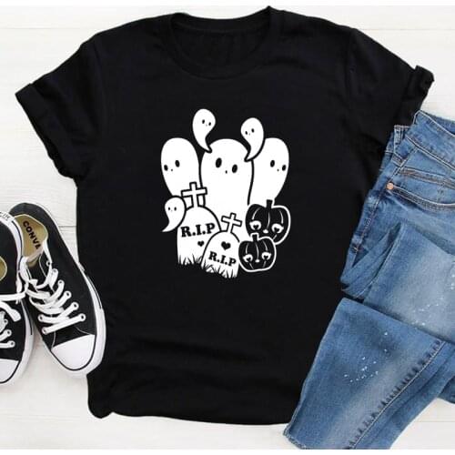 Rip Tomb Ghosts And Pumpkins T-shirt Cute Halloween Party Gift Tshirt Harajuku Women Graphic Grunge Goth Top Tee Shirt