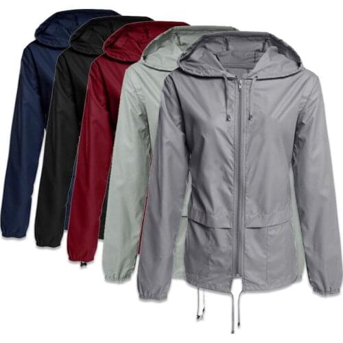 Women Waterproof Rain Jacket Casual Loose Hooded Lightweight Windproof Windbreaker Hiking Jackets Coats