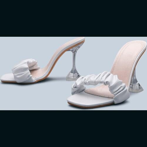 White High Heels 2021 Summer European and American Style Word with Folds Wine Glass Heel High Heels Women