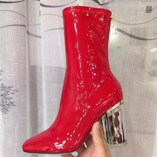 PVC Transparent Women Ankle Boots Clear Thick Heels Short Bootie Round Toe Back Zipper Winter Shoes Women Size 34-42