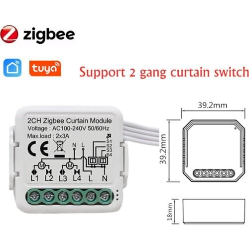 ZigBee 3.0 Smart Curtain Switch Module 2 Gang Motorized Roller Shutter Blinds Motor Tuya Smart Life Alexa Echo Google Home