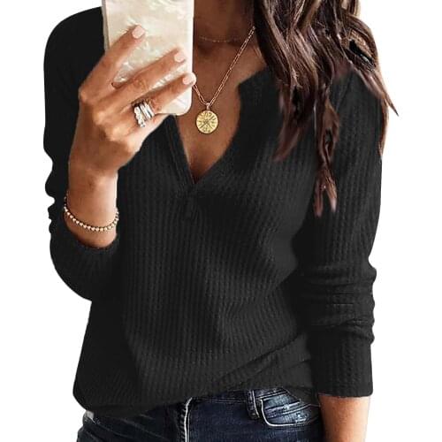 Winter Woman V Neck Long Sleeve Oversized T Shirt Winter Tops Fashion Solid T-shirts Women 2021 Vintage Clothes Blusa Feminina