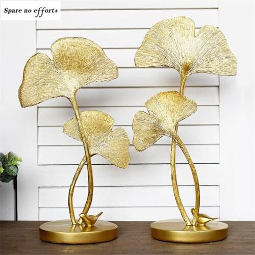 Golden ginkgo leaf Figurines Modern Ornaments Home Room Decoration Desktop Statue Gifts China FengShui