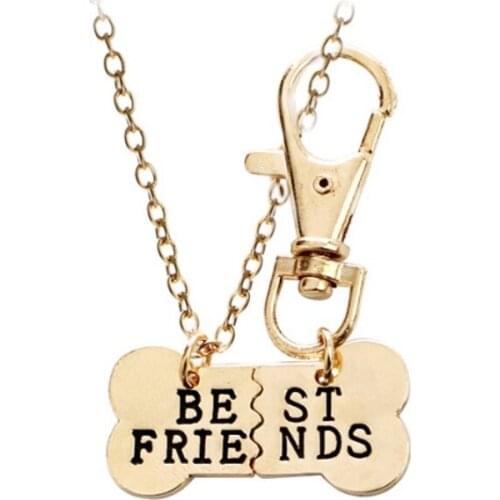 2 pcs/set Pet Necklace Key Chain Best Friends Charm Dog Tag Collar Pendant Matching Gift