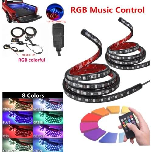 2 x 1.5 m 8 Colours Atmosphere Lamp 4 Sound Control Mode Waterproof Neon Glow Lamp For Car Truck Bed Light Roof Tailgate Light