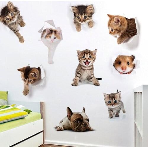 5pcs 3D Cat Dog Sticker Home Decoration Diy Poster Cartoon Wall Art Decal Squirrel Toilet Stickertoilet Refrigerator Mural