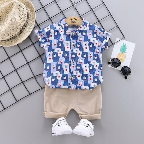 Summer Kids Baby Casua Clothes Set for Boys Cartoon Bear Print Short Sleeve + Khaki Pants Infant Clothing Suit 1 2 3 4 Years