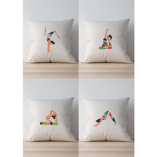Double Side Printed Yoga Pattern 4'Lü Suede Pillow Decorate Case Ecru Ground Good Quality Stylish Home Garden Room Kitchen Gift Convenient Decorative Modern