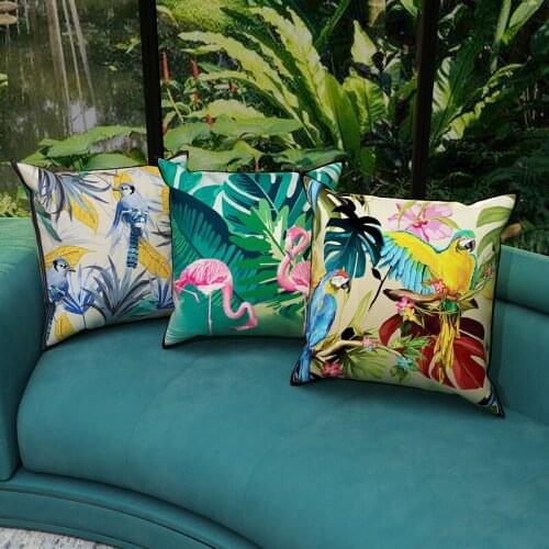 European Throw Pillow Covers Tropical Leaves Birds Printed Cushion Cover Decorative Cushion Covers for Sofas Chairs Pillow Case