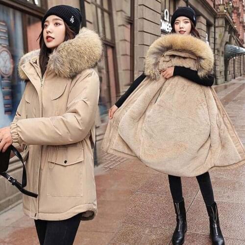 Fad Autumn Warm Down Parka Women Thick Long Coat Winter Jacket Women Plus Size Zipper Hooded Plush Down Jacket Ladies