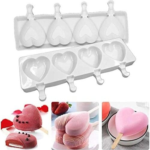 Large Size Ice Cream Mold Heart Shape Silicone Popsicle Form Maker Ice Lolly Moulds Ice Cube Tray for Party Bar Kitchen Tools