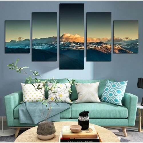 Mountain Peak Landscape Painting 5Pcs Canvas Decoration Poster Can Be Customized Cloud, Fog and Snow Frameless Style