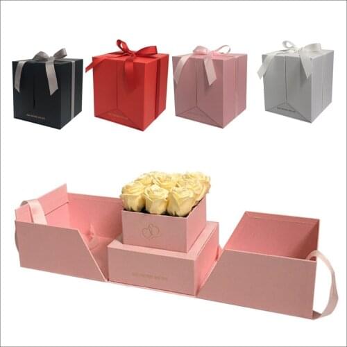 2020 hot sell flower square gift box,can open two sides,wedding party decoration,favors gifts for gusests Valentines Day gift
