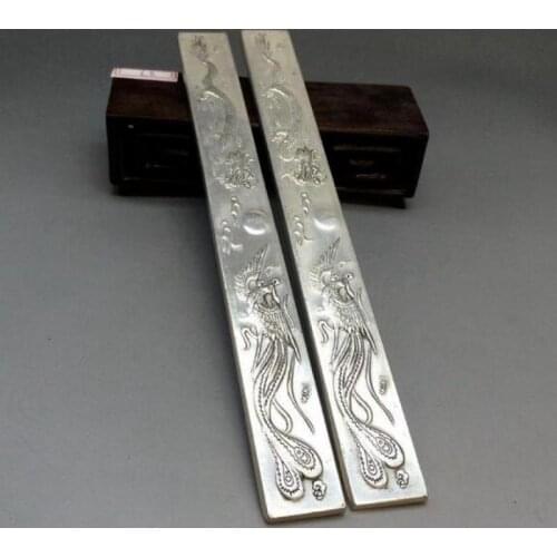 Exquisite Chinas Tibet Silver Hand Carved Dragon & Phoenix Paper Weight