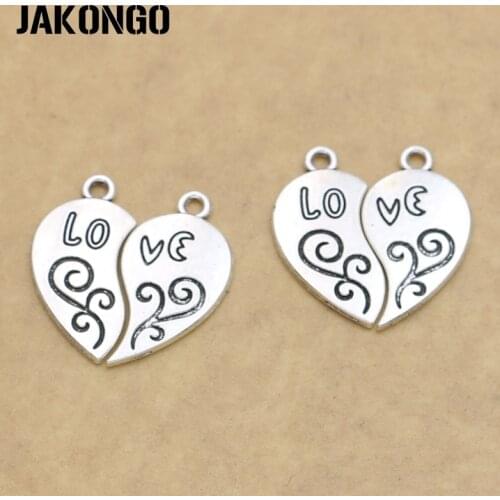 JAKONGO Antique Silver Plated Love Heart Charm Pendants for Jewelry Accessories Making Bracelet DIY 23mm 8sets/lot