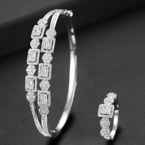 Kellybola Brand Shiny Sweet Bangle Ring Jewelry Set For Women African Nigerian Bridal Trendy Wedding Party Show Jewelry Sets