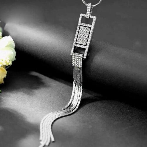 KIOOZOL Women Pendant Necklace Long Tassel Gold Silver Color Pendant Necklace CZ Gem Inlaid Wedding Party Jewelry 023 KO2