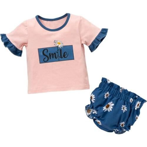 Summer Toddler Baby Girls Set Letter Print T-shirt + PP Shorts Suits for Kids Baby Clothing