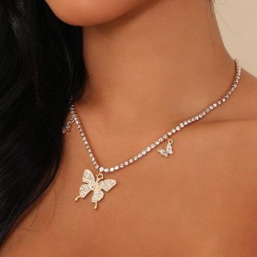 Stonefans Fashion Tennis Chain Choker Butterfly Necklace Wholesale for Women Statement Big Butterfly Pendant Choker Crystal