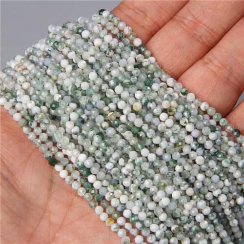 Natural Green White Faceted Round Tree Agates Round Loose Stone Beads For Bracelet Necklace Jewelry Making 37cm Accessories Diy
