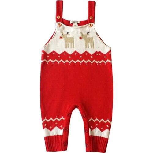New Year Baby Toddler Boys Girls Braces Jumpsuit Christmas Deer Winter Infant Newborn Baby Boys Girls Knit Rompers Clothes