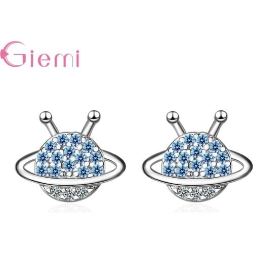 New 925 Sterling Silver Jewelry Cubic Zircon Stud Earrings For Women Trendy Bijoux Planet Earrings Pendientes Party Gifts