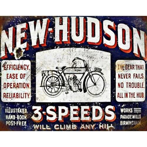 New Hudson 3 Speed Motor Bike METAL TIN SIGN POSTER WALL PLAQUE