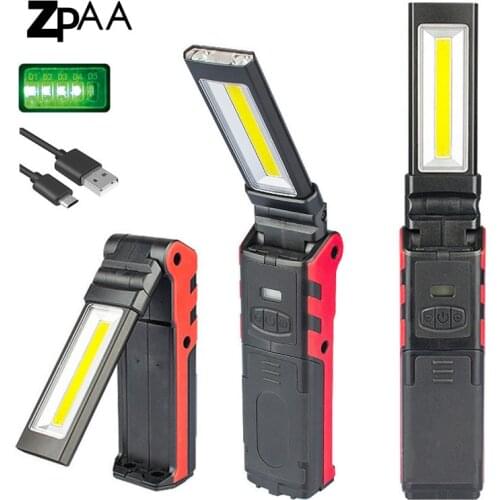 Upgrared Managetic Rechargeable LED COB Work Light for Car Repair USB Foldable Stepless dimming COB Flashlight Lamps
