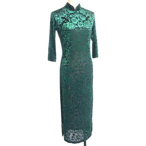 Ballroom Dance Dresses 2020 Performance Costume Tango Dress Green Cheongsam Long Sleeve Dress Adult Latin Ballroom Dress BI017
