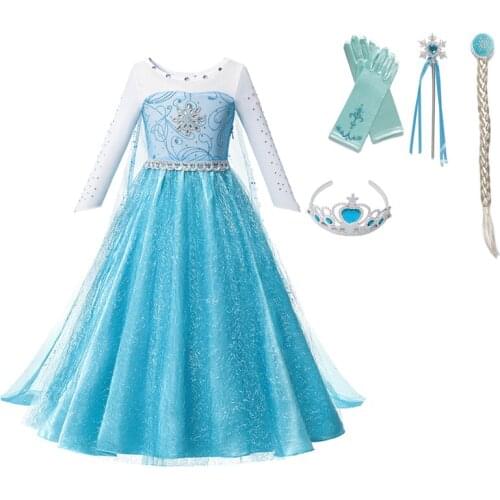 Elza Princess Dress Girls Costumes Princess Girls Party Dress Up Fantasy Clothes Carnival Birthday Clothing Elza Set
