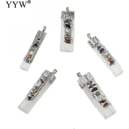 Clear Quartz Pendant With Gemstones & Brass Silver Color Plated Rectangle Natural Crystal Necklace Pendant Fashion Jewelry Gift