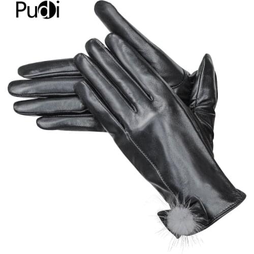 PUDI GL833 Womens Genuine Leather Glove Real Sheep Leather With Mink Fur Brand New Fashion Winter Autumn Gloves