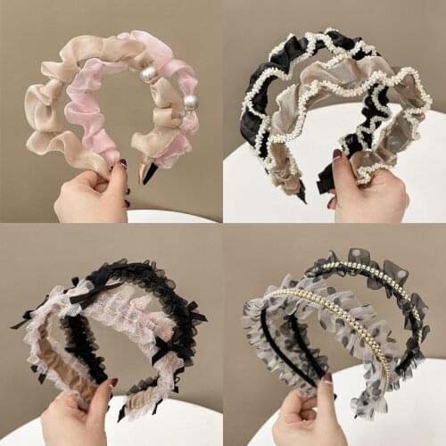 Luxury Diamond Headbands for Women Fashion Design Lace Bow Hairbands Girs Pearl Elastic Headband 2021 Fashion Hair Accessories