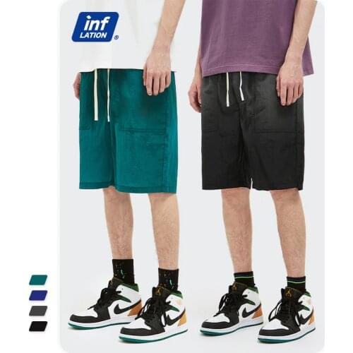 INFLATION Street Wear Mens Shorts Elastic Waist Hip Hop Shorts Men Summer High Street Beach Shorts Men Compression Short 3776S21