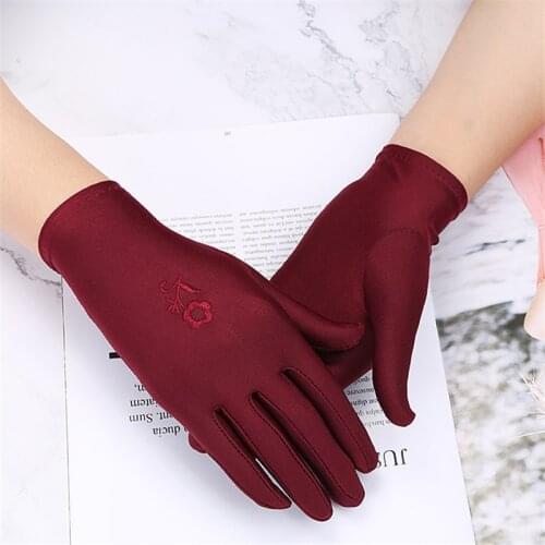 Thin Summer Autumn Spandex Gloves Little Flower Women Solid Color Etiquette Gloves Dance Jewelry Fittness Guantes