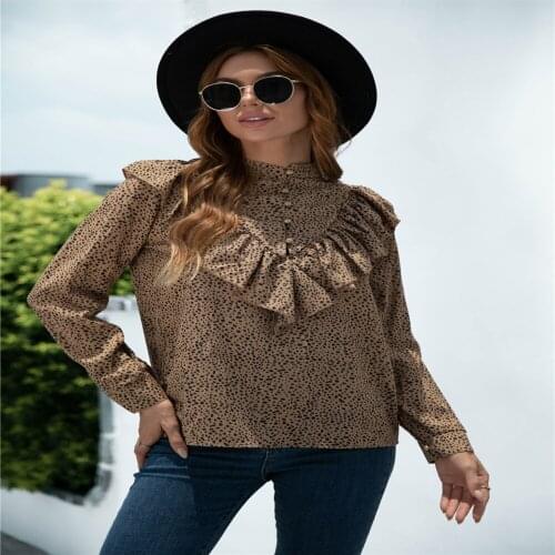 Womens Blouses Autumn Polka Dot Print Shirts Patchwork Ruffles Long Sleeve Blouse Womens Clothing 2021 Blusas Femme Y2k Tops