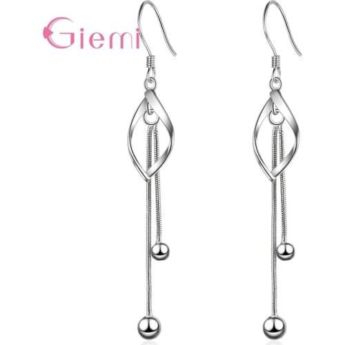 Popularity Trendy 925 Sterling Silver Long Tassel Reverse Geometric Rhombus Ball Hook Earrings For Women Jewelry Bijoux