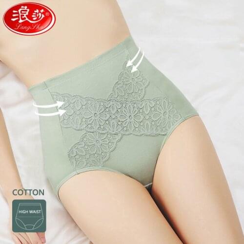 LANGSHA High Waist Panties Women Cotton Soft Sexy Briefs Underwear Body Shaper Print Breathable Comfort Female Intimates M XXL
