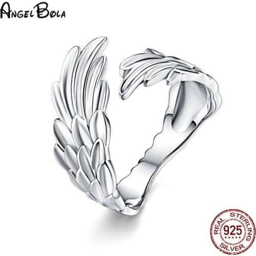 Luxury Vintage Womens Jewelry 925 Sterling Silver Rings Fashion Jewelry Feather Rings Lucky Open Ring for Wedding Gift 2020